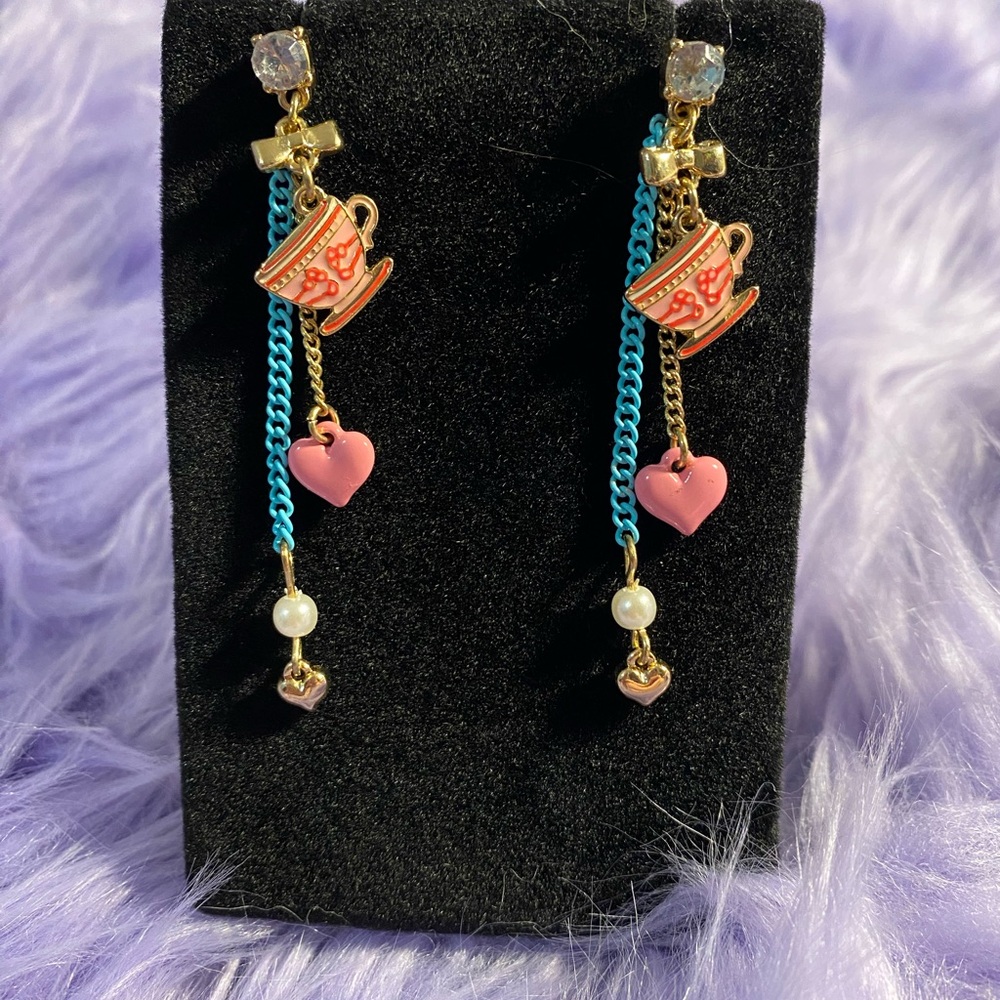 Disney Pink and Gold Teacup Dangle Earrings